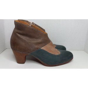 Moma 41 Italy Leather Brown Green Multicolor Boho Peasant Witchy Heeled Boots